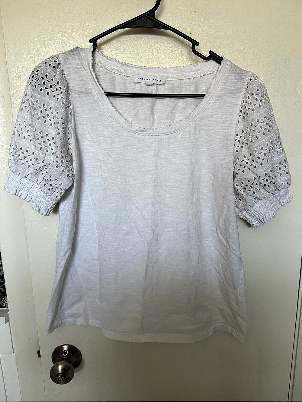 Jane + Delancey Eyelet Sleeve Top in White Size Medium